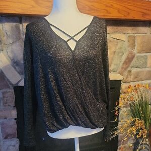 Green Envelope Charcoal Criss-Cross Blouse